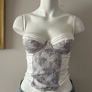 White and Light Gray Lace Bustier Top